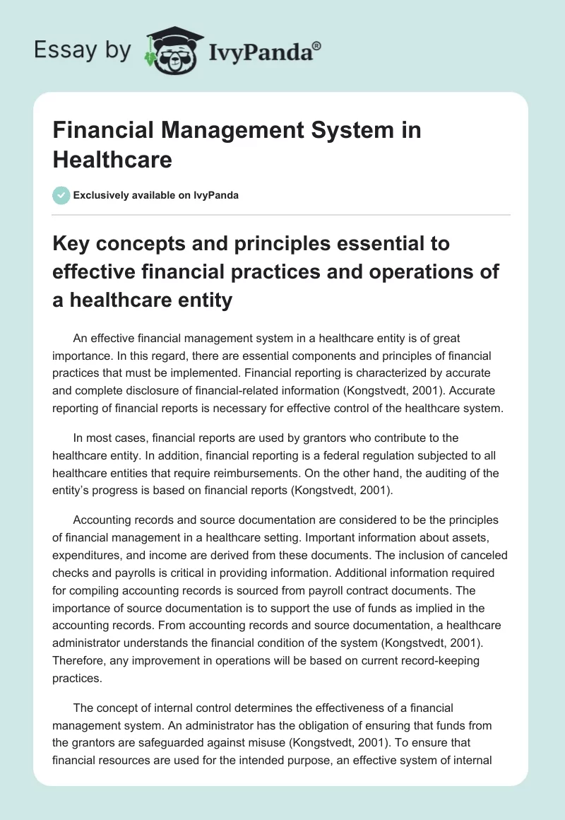 Financial Management System in Healthcare. Page 1