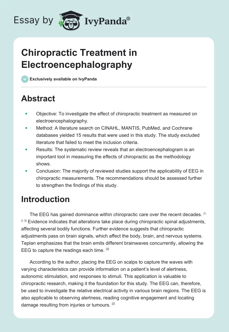Chiropractic Treatment in Electroencephalography. Page 1