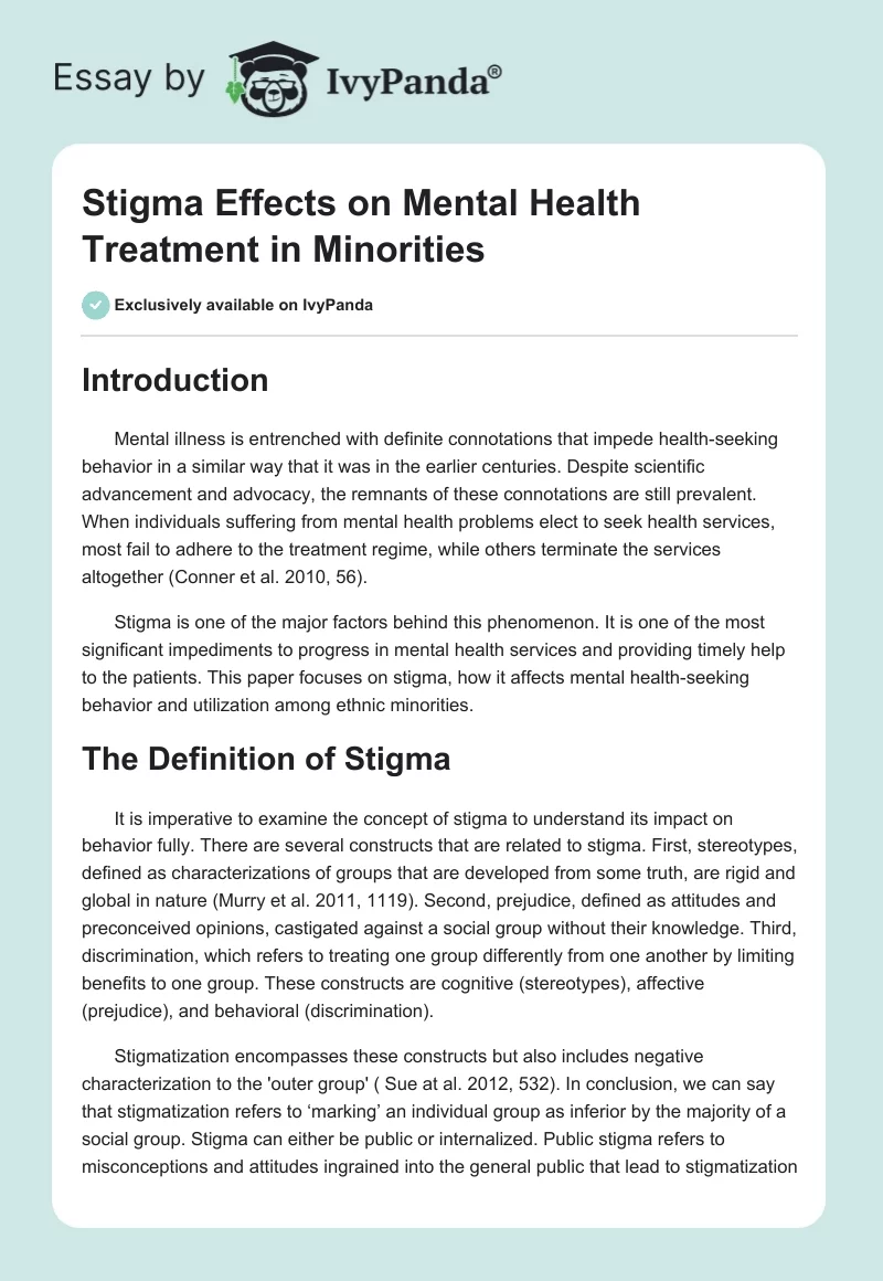 Stigma Effects on Mental Health Treatment in Minorities. Page 1