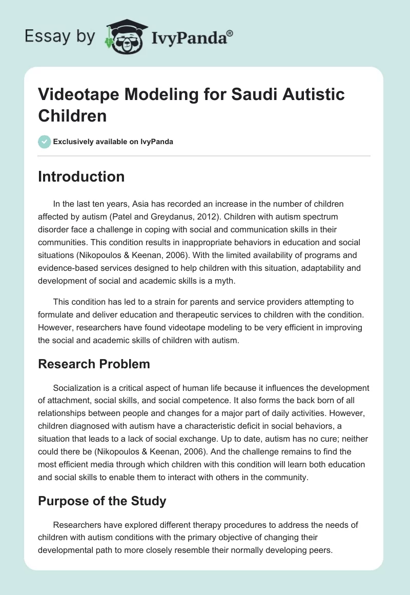 Videotape Modeling for Saudi Autistic Children. Page 1