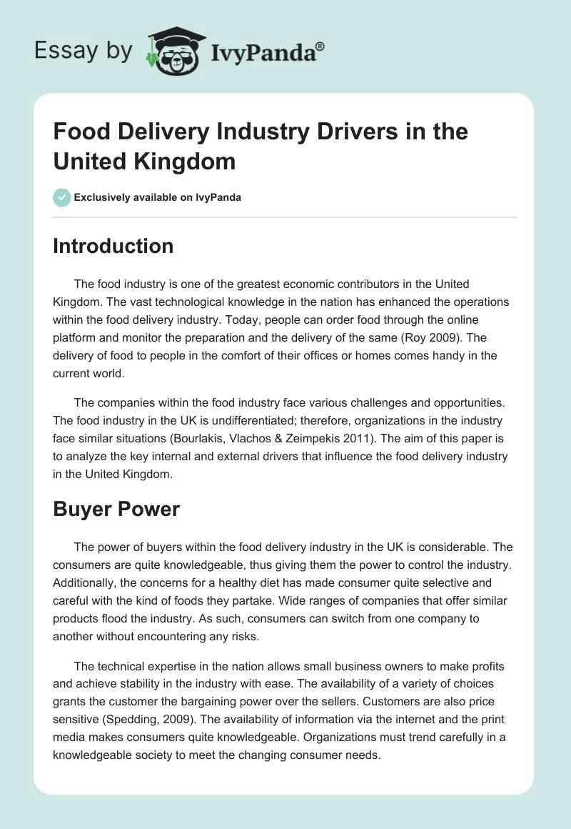 Food Delivery Industry Drivers in the United Kingdom. Page 1