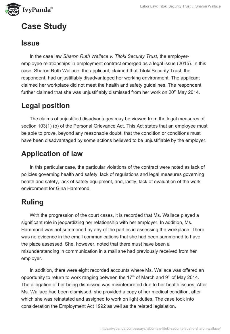 Labor Law: Titoki Security Trust v. Sharon Wallace. Page 2