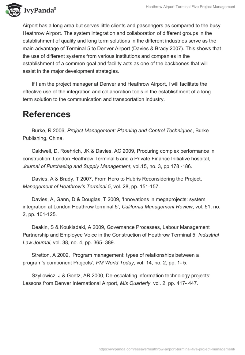 Heathrow Airport Terminal Five Project Management. Page 3