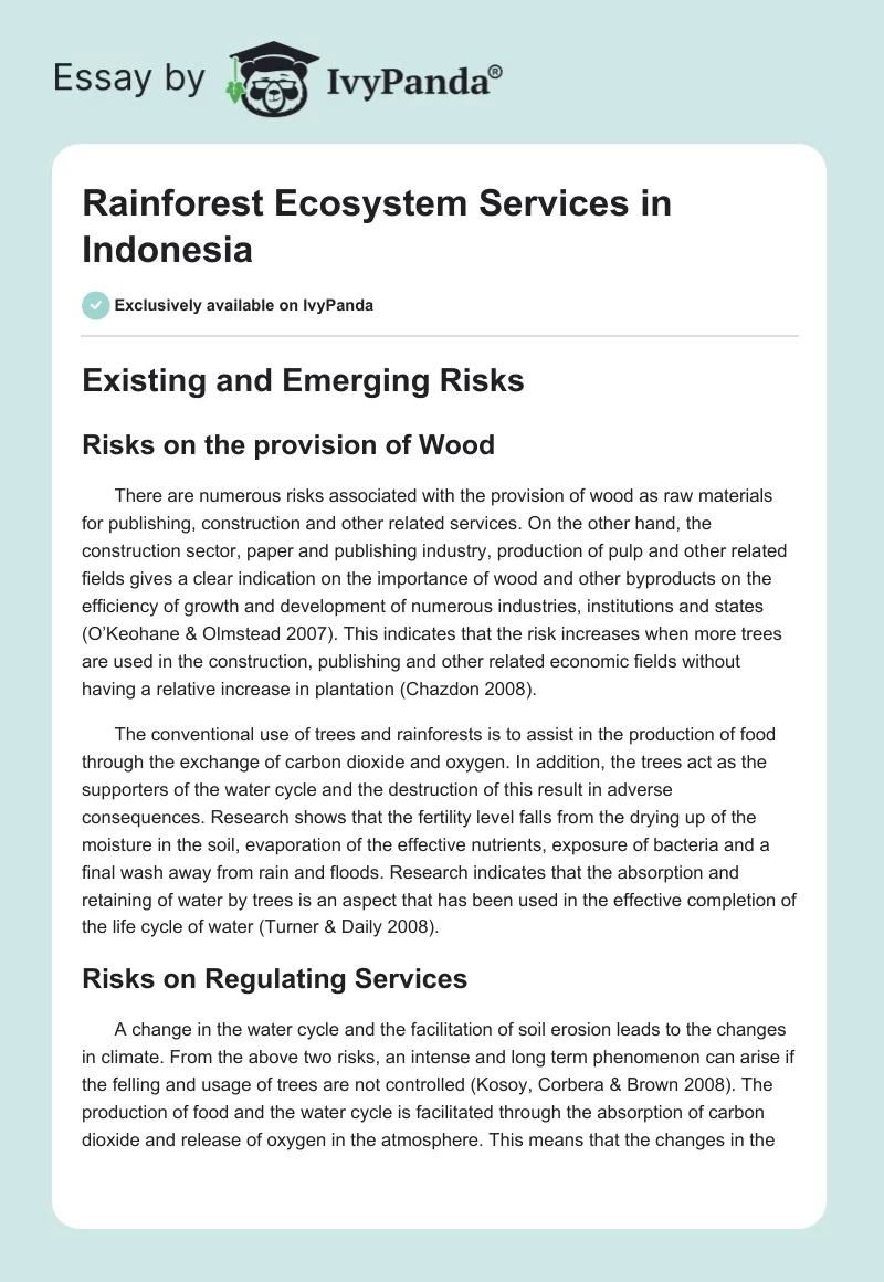 Rainforest Ecosystem Services in Indonesia. Page 1