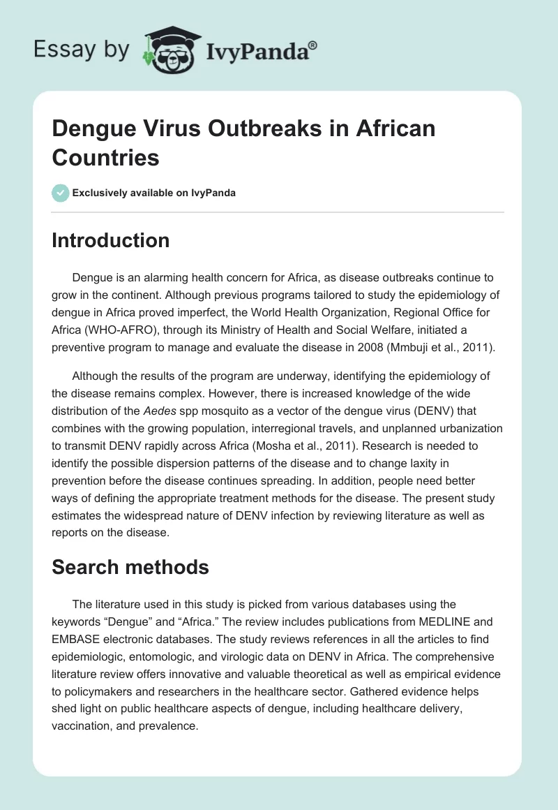 Dengue Virus Outbreaks in African Countries. Page 1