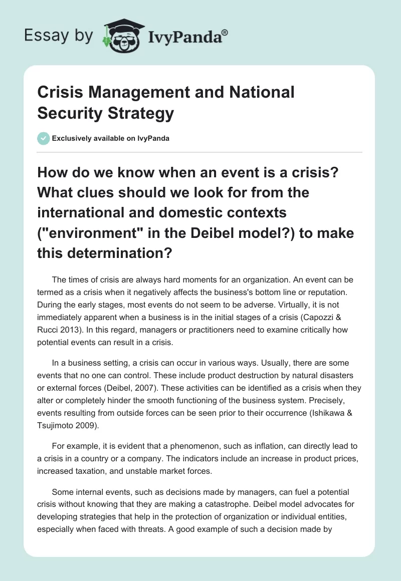 Crisis Management and National Security Strategy. Page 1