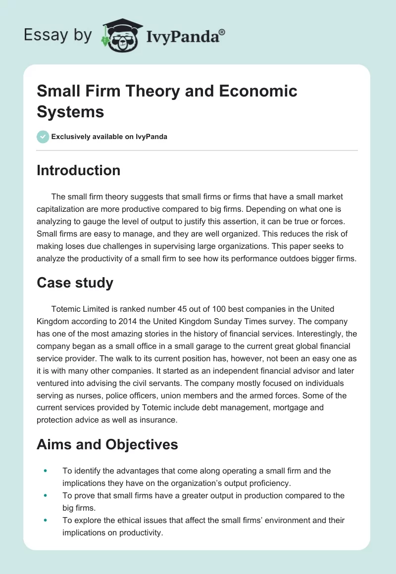 Small Firm Theory and Economic Systems. Page 1