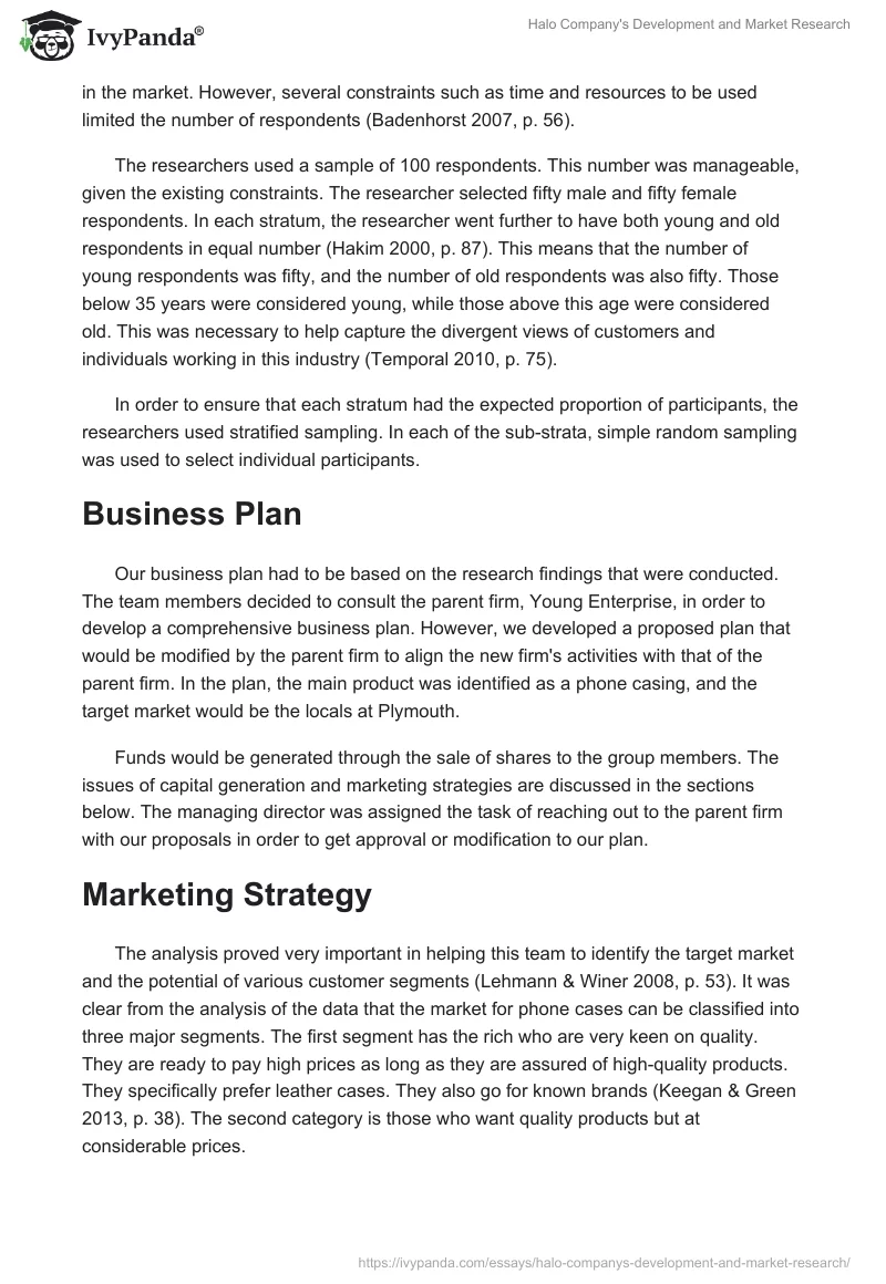 Halo Company's Development and Market Research. Page 5