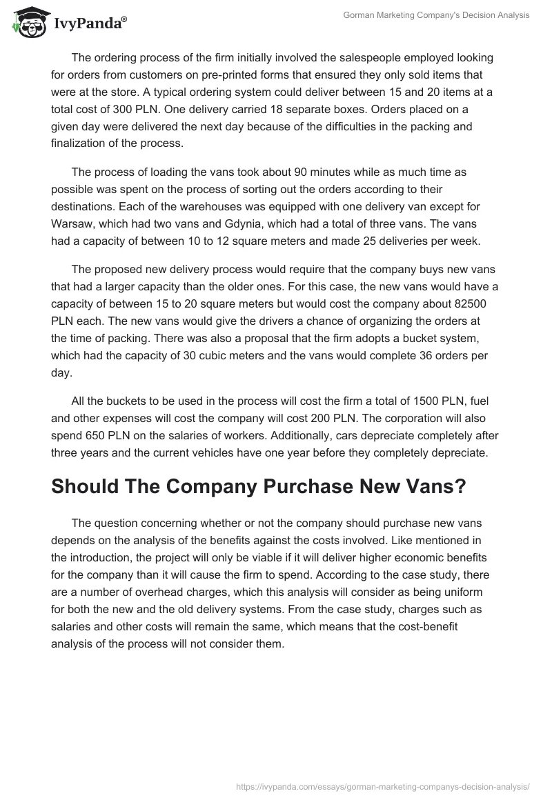 Gorman Marketing Company's Decision Analysis. Page 2