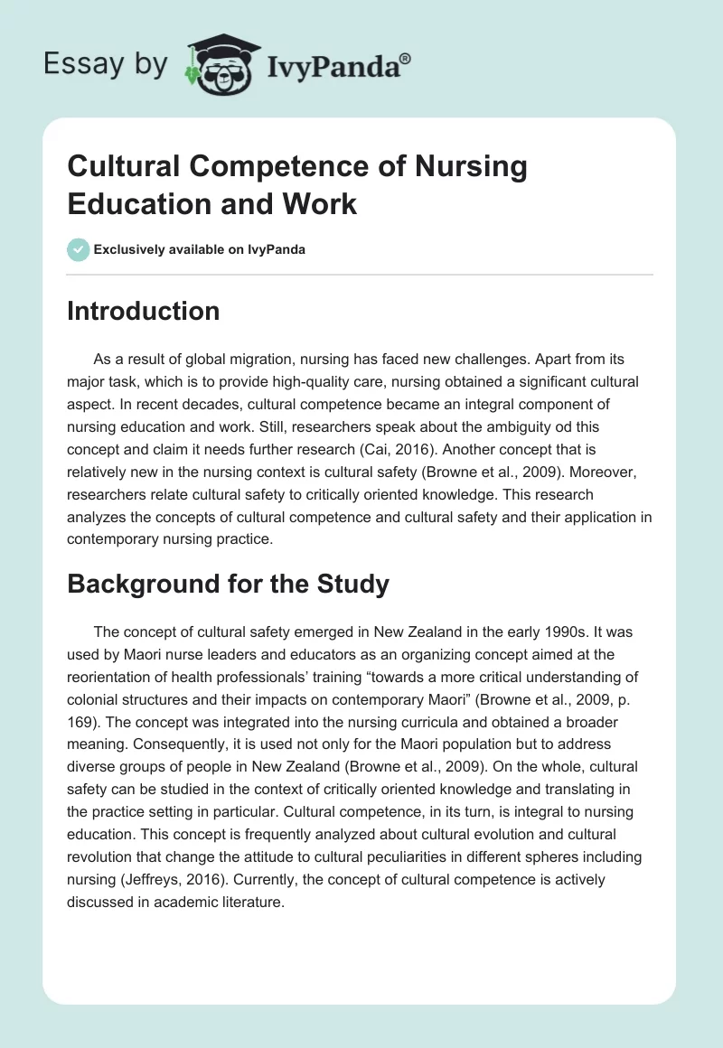 Cultural Competence of Nursing Education and Work. Page 1