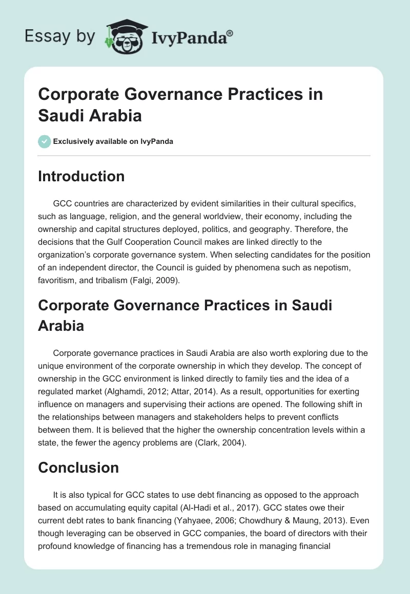 Corporate Governance Practices in Saudi Arabia. Page 1