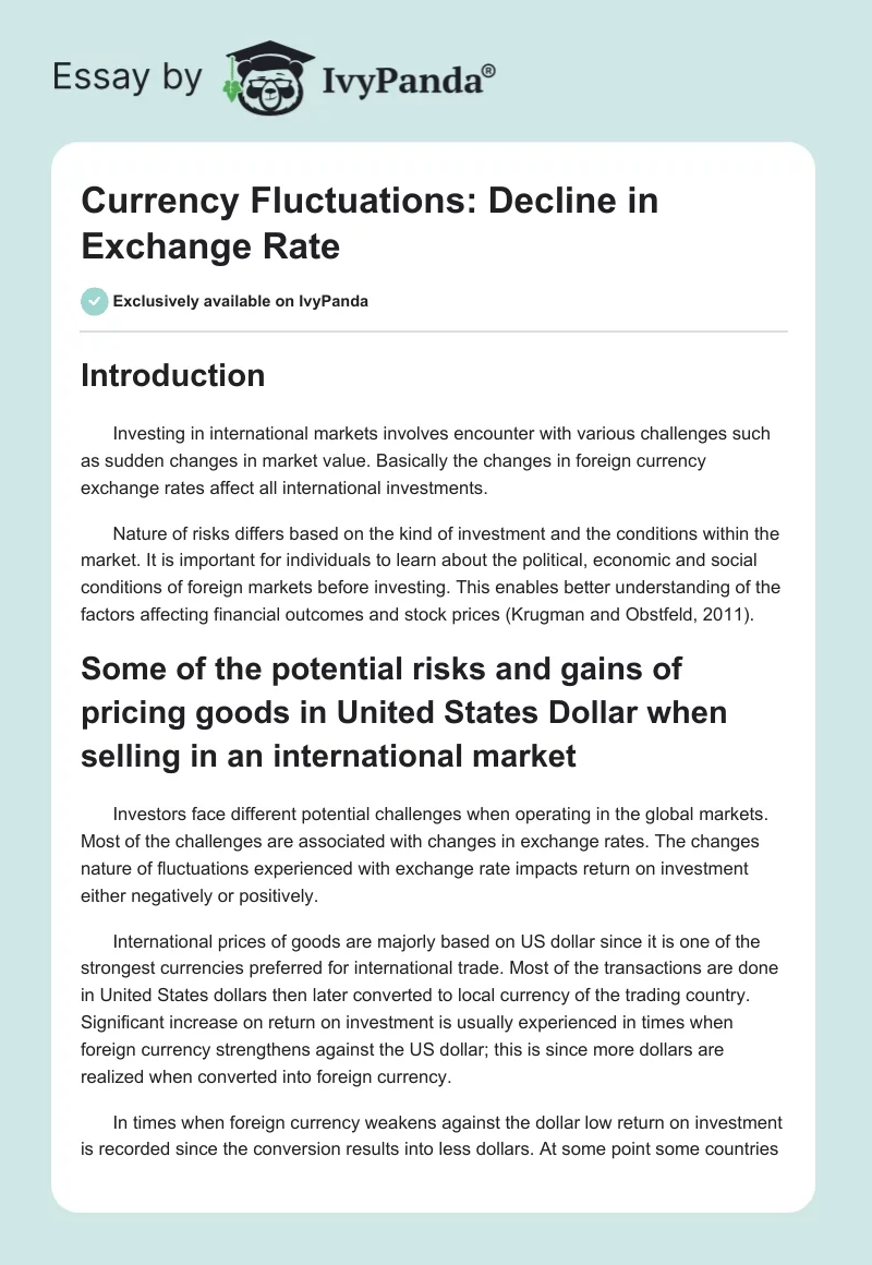 Currency Fluctuations: Decline in Exchange Rate. Page 1