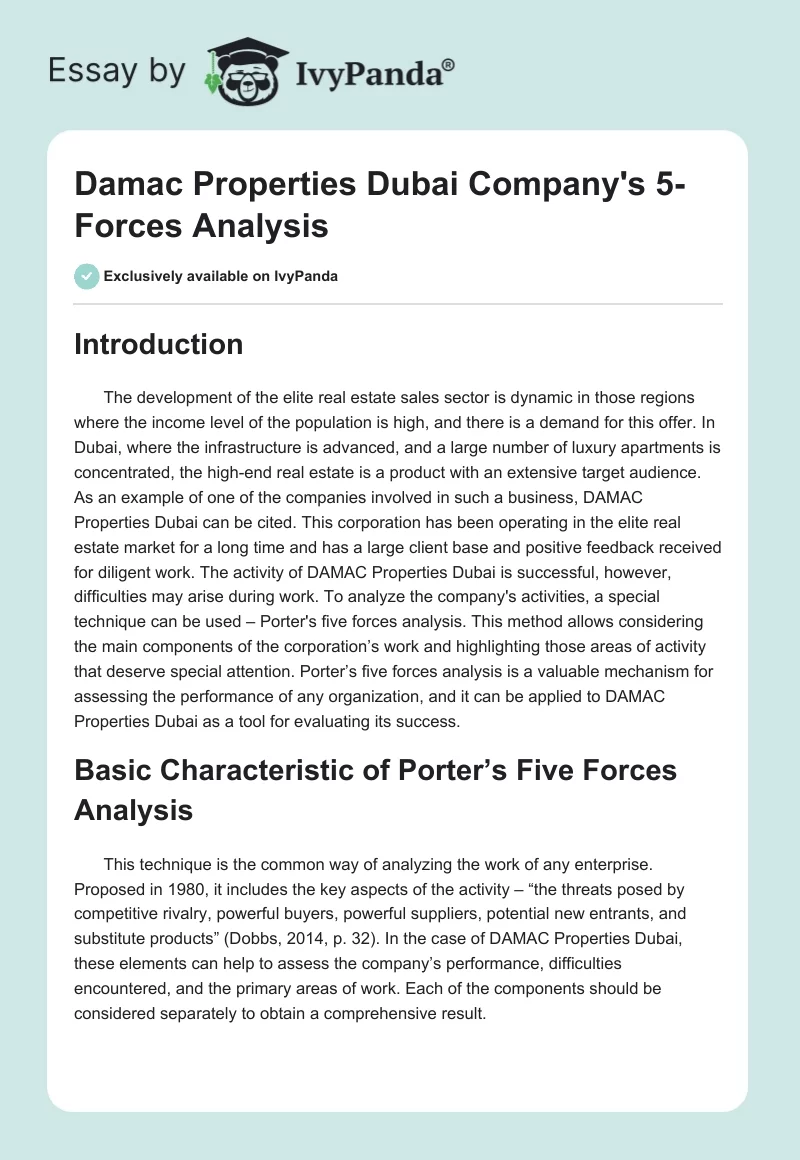 Damac Properties Dubai Company's 5-Forces Analysis. Page 1