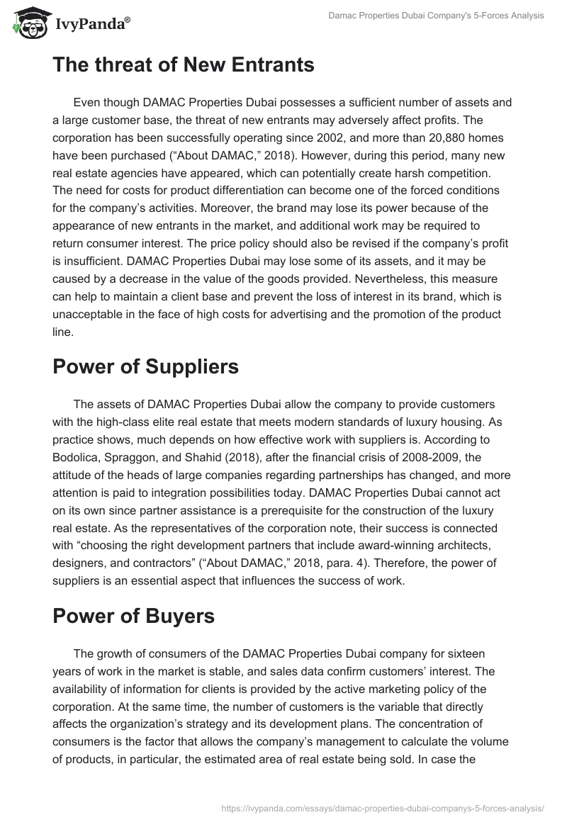 Damac Properties Dubai Company's 5-Forces Analysis. Page 2