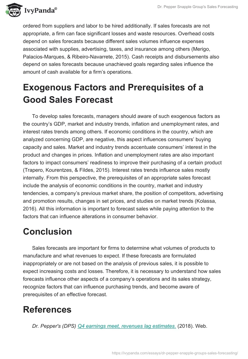 Dr. Pepper Snapple Group's Sales Forecasting. Page 2
