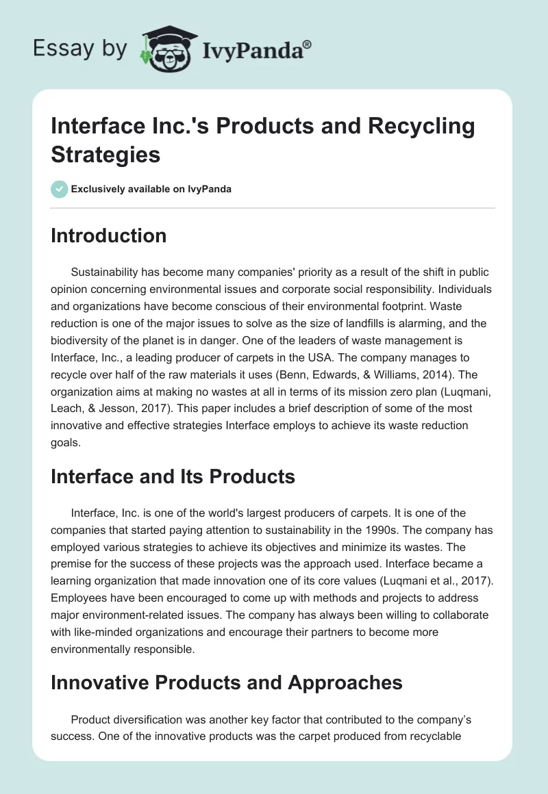 Interface Inc.'s Products and Recycling Strategies. Page 1