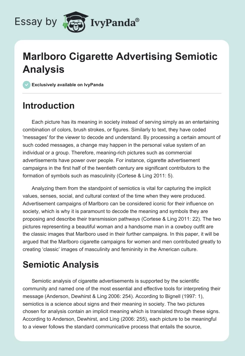 Marlboro Cigarette Advertising Semiotic Analysis. Page 1