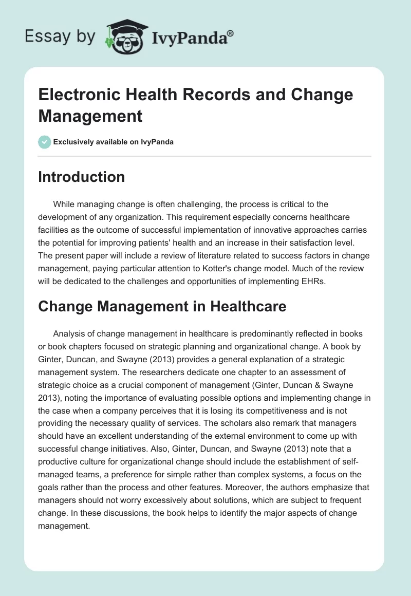 Electronic Health Records and Change Management. Page 1