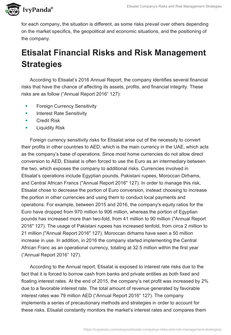 Etisalat Company's Risks and Risk Management Strategies. Page 4