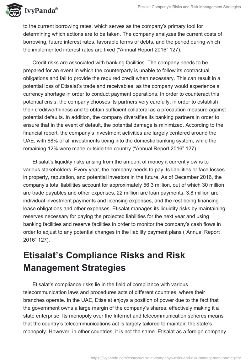 Etisalat Company's Risks and Risk Management Strategies. Page 5