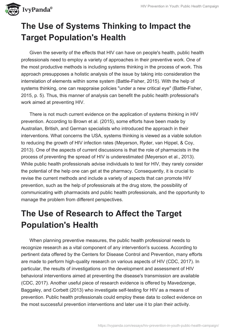 HIV Prevention in Youth: Public Health Campaign. Page 2