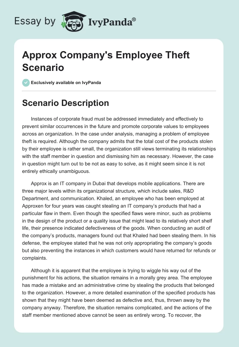 Approx Company's Employee Theft Scenario. Page 1