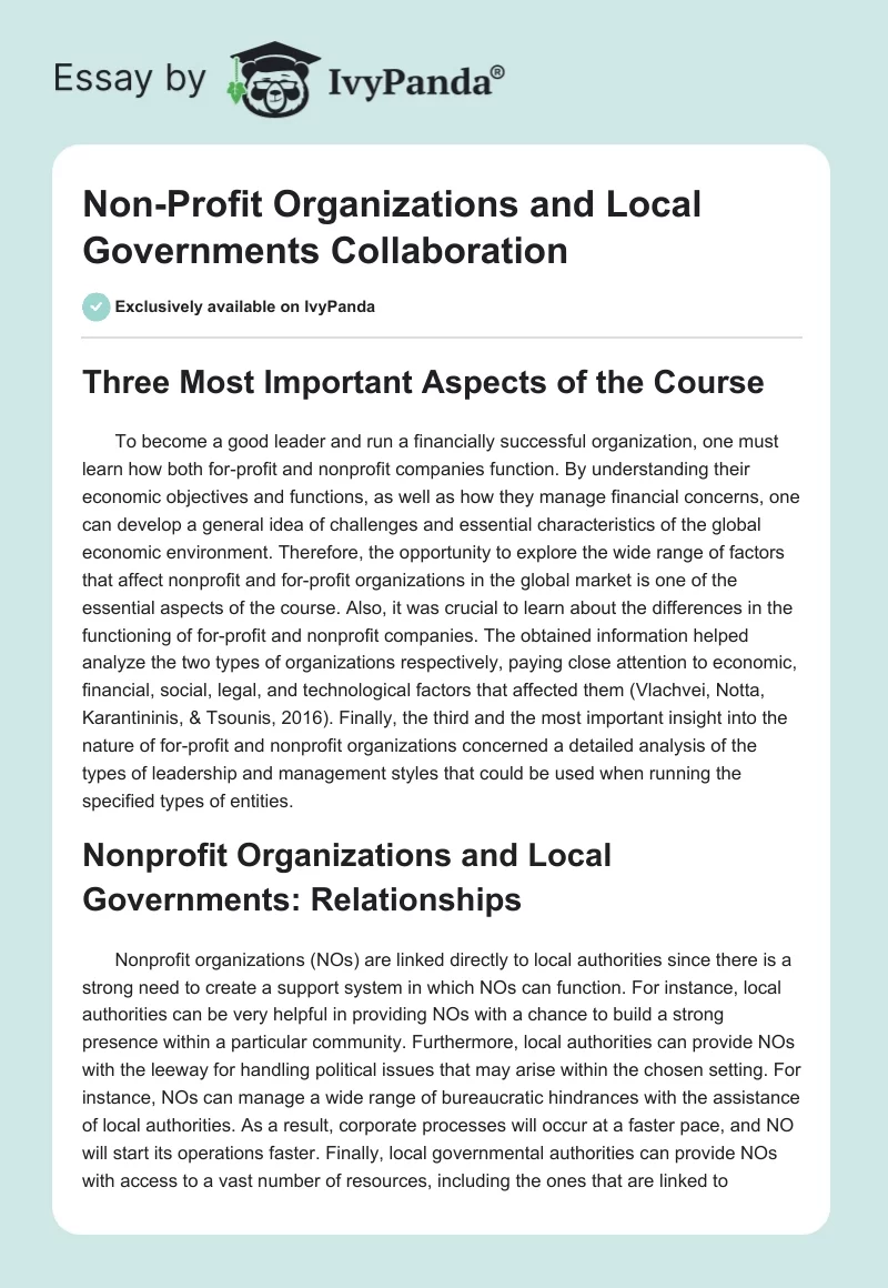 Non-Profit Organizations and Local Governments Collaboration. Page 1