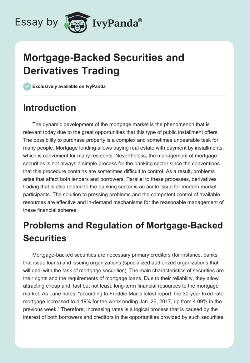 Mortgage-Backed Securities and Derivatives Trading. Page 1