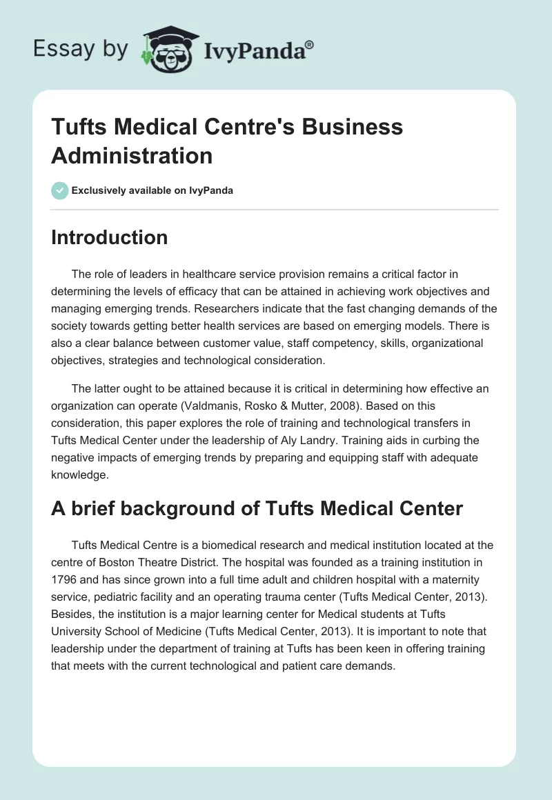 Tufts Medical Centre's Business Administration. Page 1