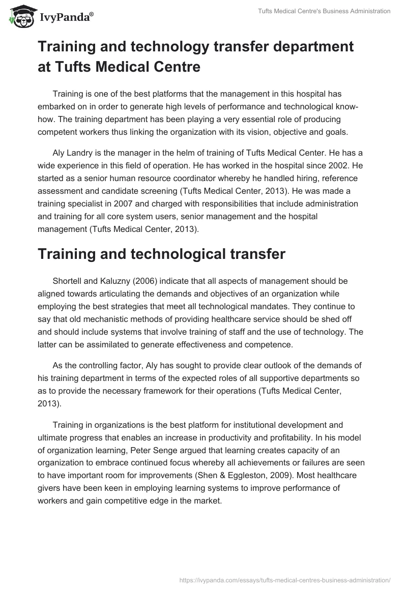 Tufts Medical Centre's Business Administration. Page 2