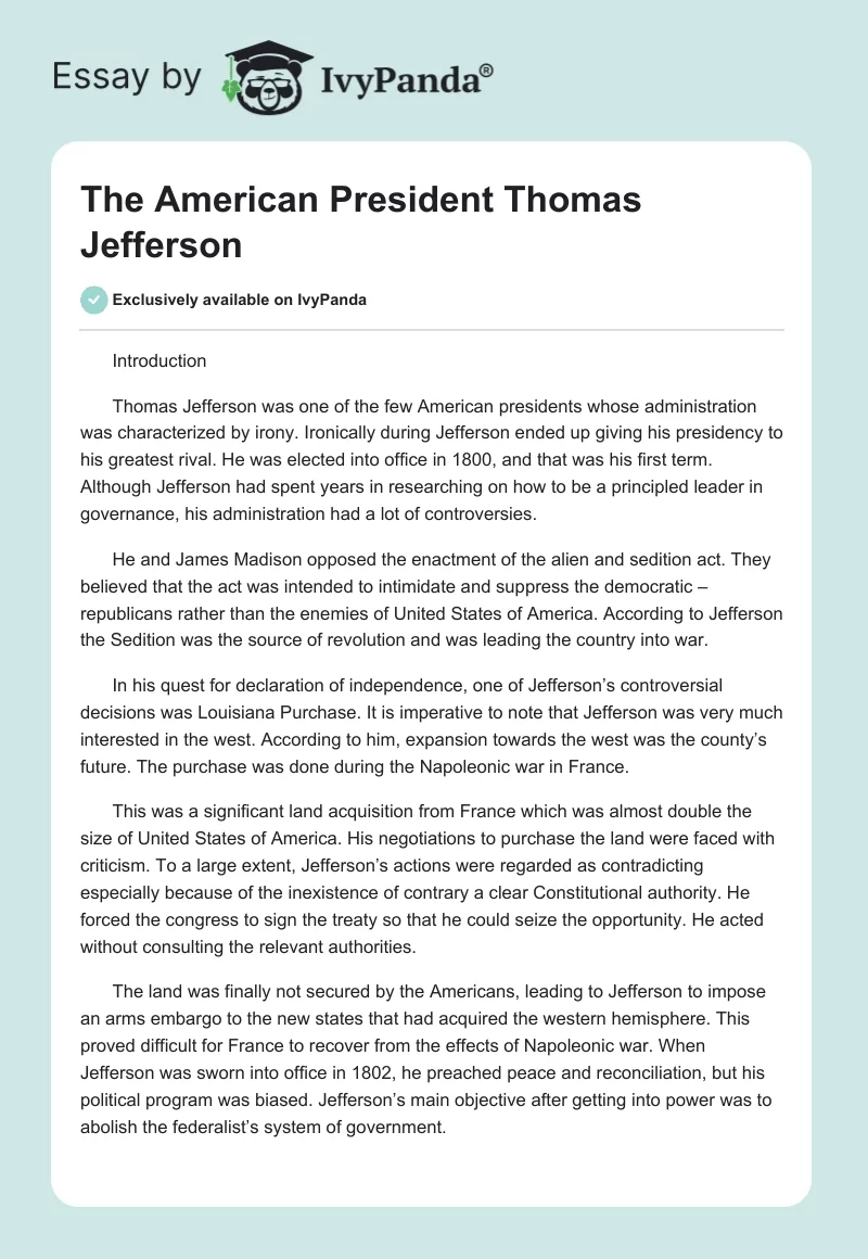 The American President Thomas Jefferson. Page 1