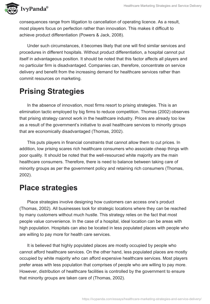 Healthcare Marketing Strategies and Service Delivery. Page 2