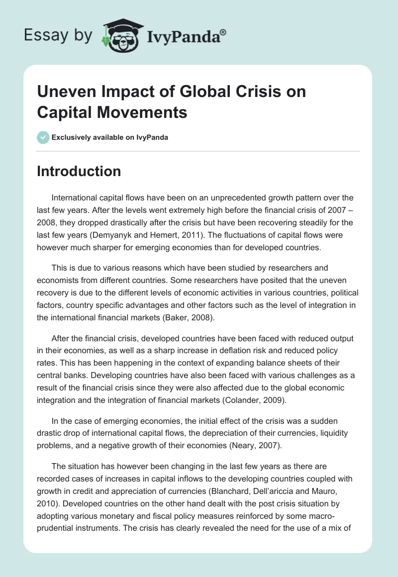 Uneven Impact of Global Crisis on Capital Movements. Page 1
