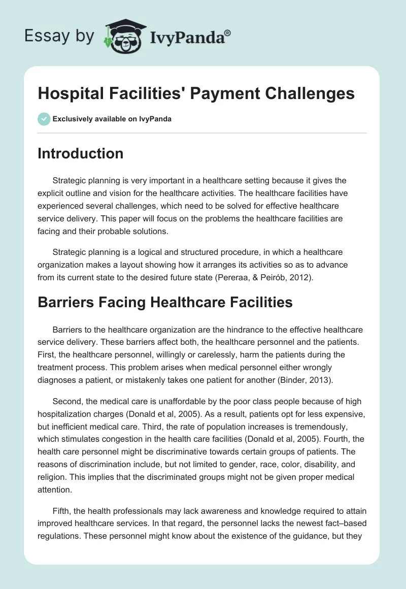 Hospital Facilities' Payment Challenges. Page 1