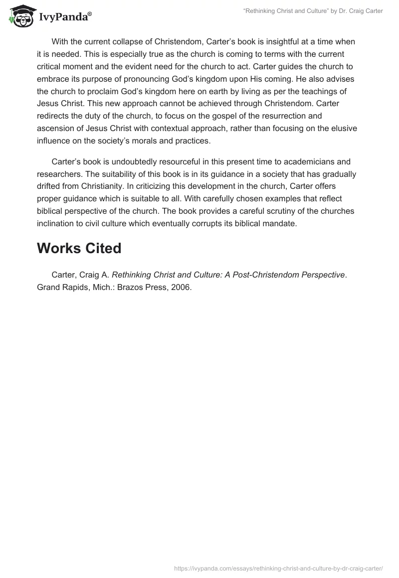 “Rethinking Christ and Culture” by Dr. Craig Carter. Page 2