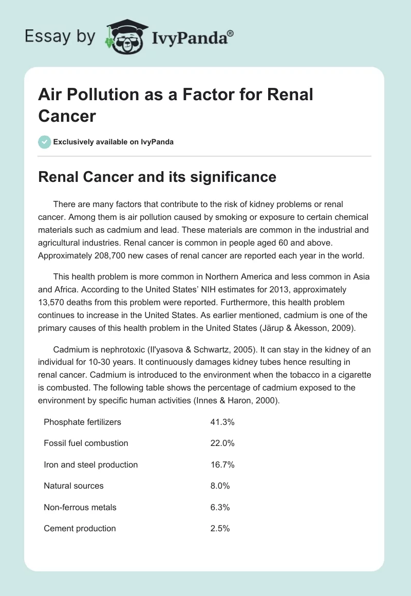 Air Pollution as a Factor for Renal Cancer. Page 1