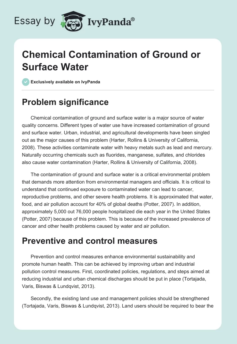 Chemical Contamination of Ground or Surface Water. Page 1