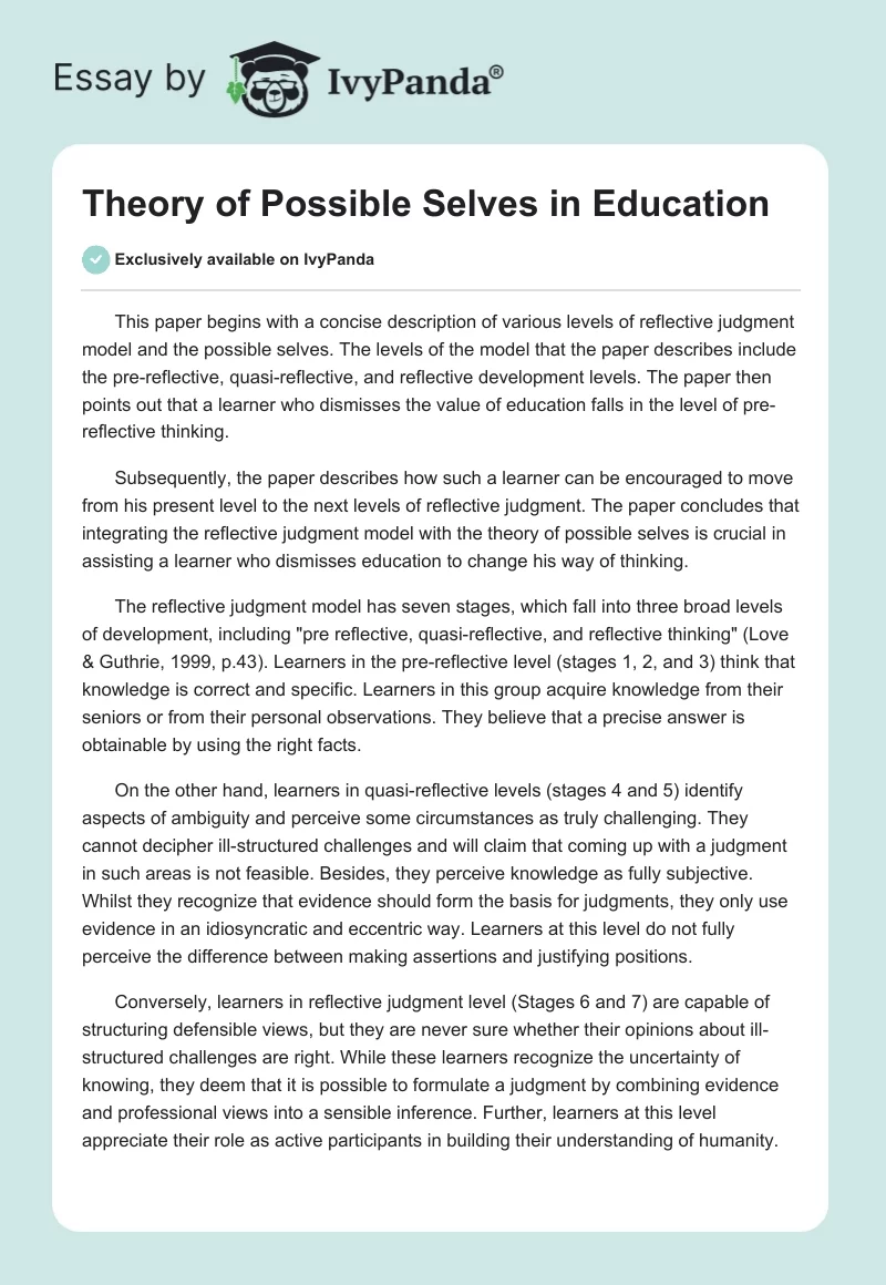 Theory of Possible Selves in Education. Page 1