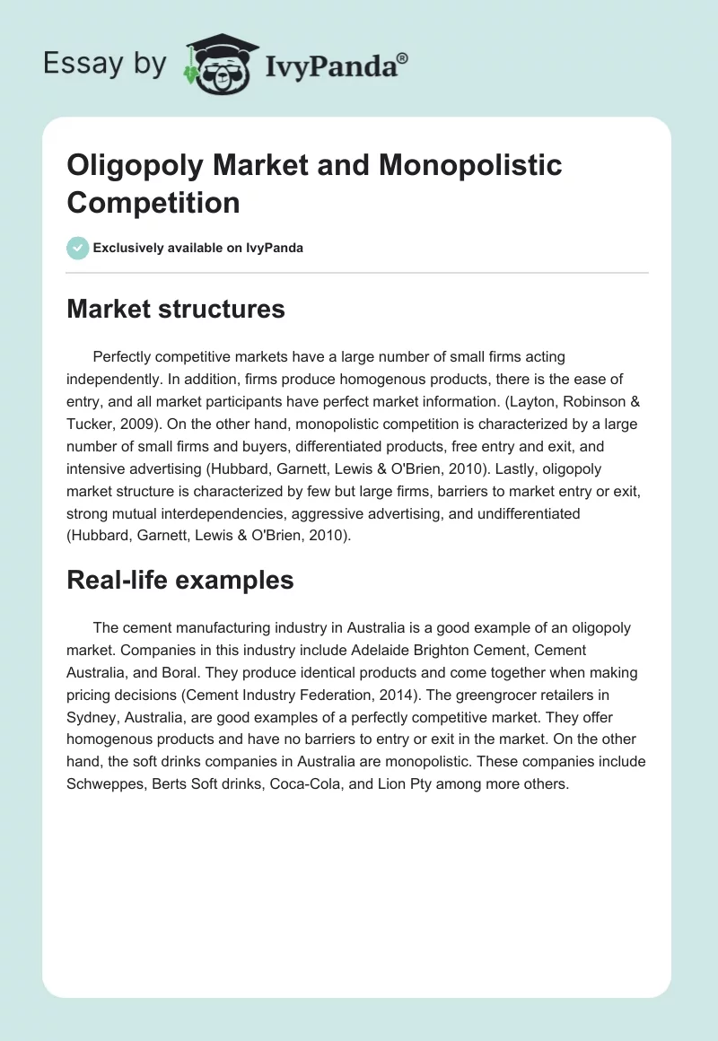 Oligopoly Market and Monopolistic Competition. Page 1