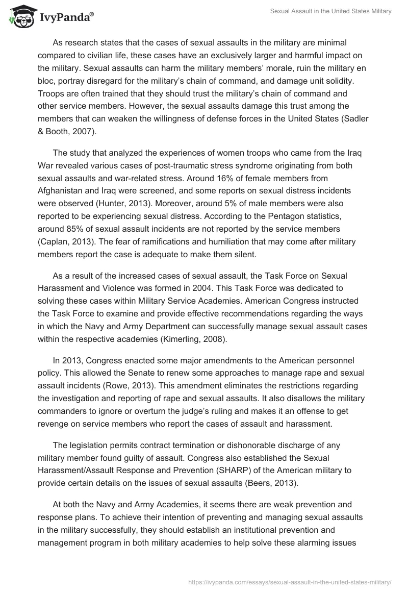 Sexual Assault in the United States Military. Page 2