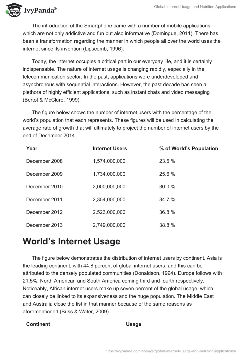 Global Internet Usage and Nutrition Applications. Page 2