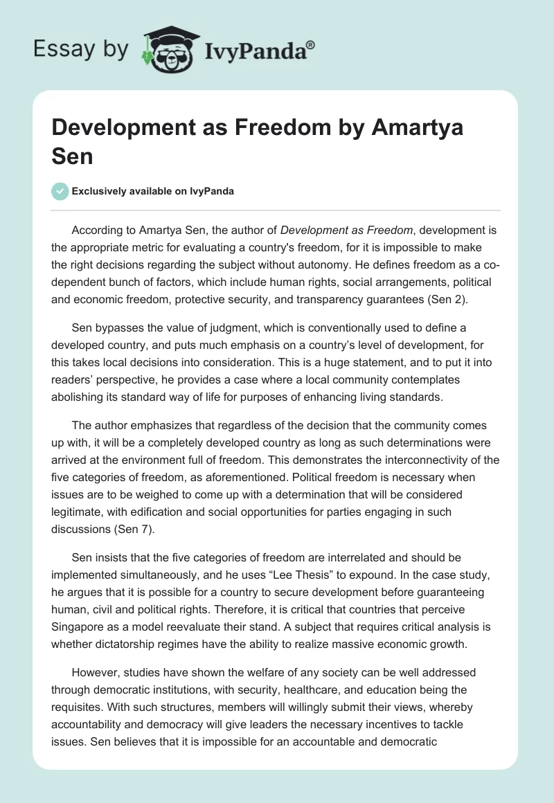 "Development as Freedom" by Amartya Sen. Page 1