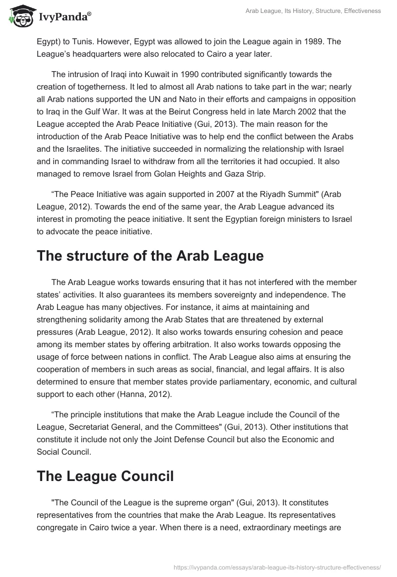 Arab League, Its History, Structure, Effectiveness. Page 2