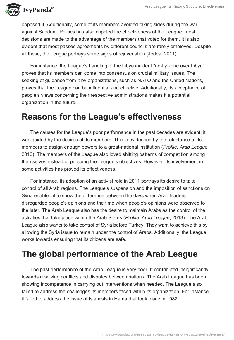 Arab League, Its History, Structure, Effectiveness. Page 5