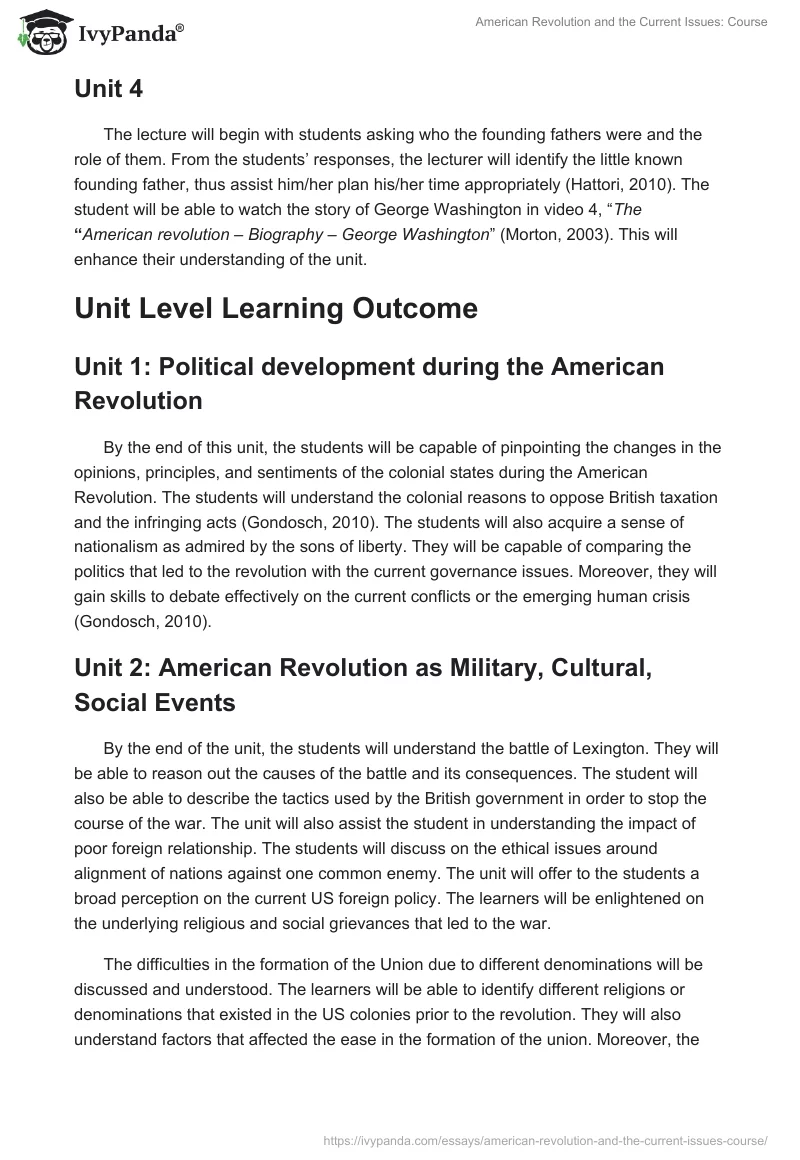 American Revolution and the Current Issues: Course. Page 4