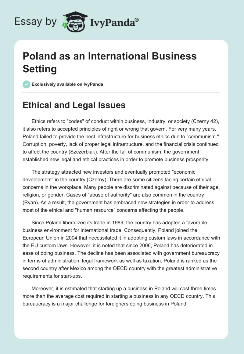 Poland as an International Business Setting. Page 1