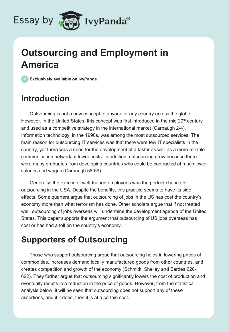 Outsourcing and Employment in America. Page 1