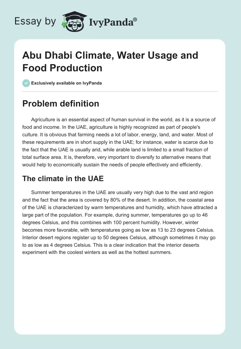 Abu Dhabi Climate, Water Usage and Food Production. Page 1