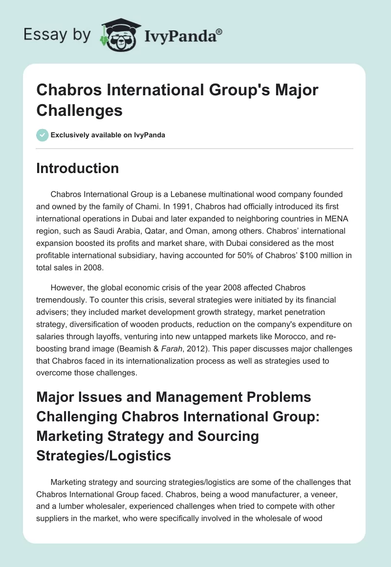 Chabros International Group's Major Challenges. Page 1