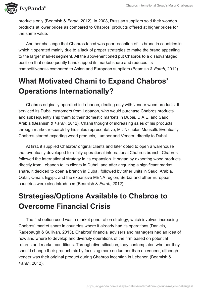 Chabros International Group's Major Challenges. Page 2